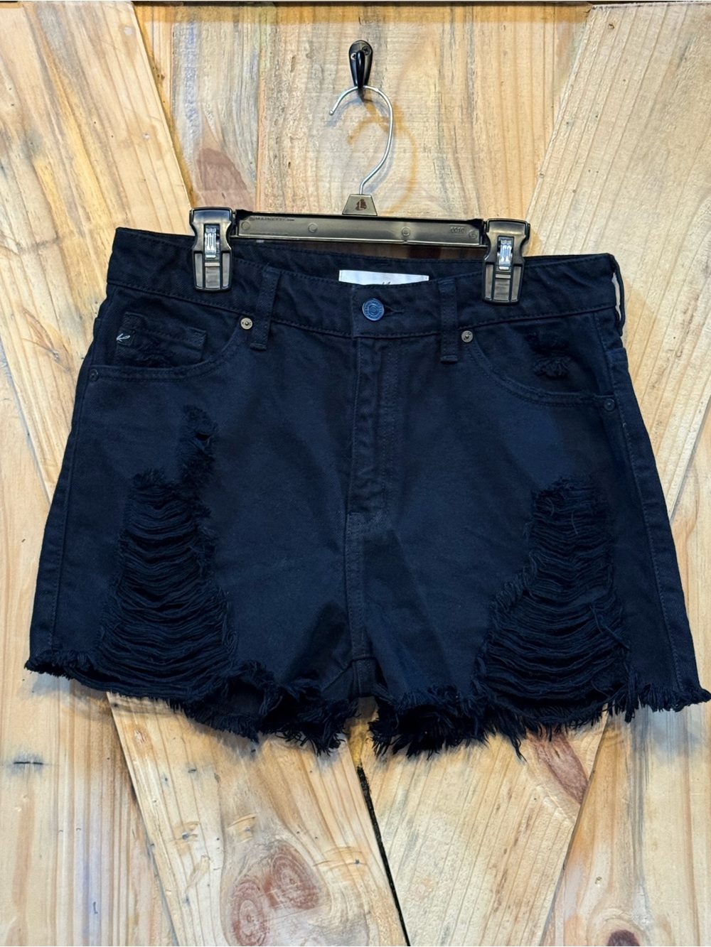 High-Rise Black Distressed Women's Denim Shorts
